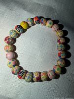 Top view of the full bracelet showing all patterned beads