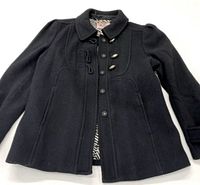 Full front view of black wool Juicy Couture pea coat