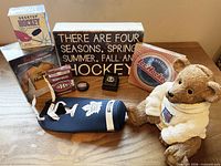 Group shot showing all nine hockey collectibles
