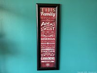 Full view of framed vertical print on teal wall