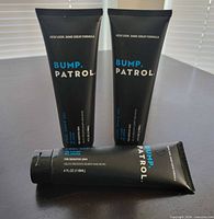 Front view of three unopened Bump Patrol Cool Shave Gel tubes