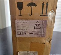 Carton label showing product details, weights and carton size