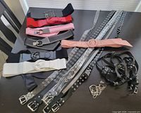 All belts displayed on table in groups