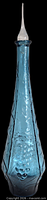Full view of blue glass Empoli genie bottle with clear stopper
