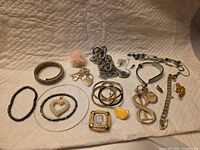 Group view of all costume jewellery pieces laid out