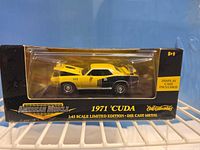 Front view of boxed 1971 'Cuda model car