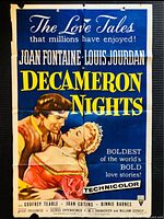 Full view of unfolded Decameron Nights poster showing artwork, text and fold lines