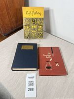 Three vintage hardcover books displayed closed