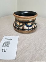 Oblique view of bowl showing exterior glaze pattern and form