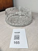 Top and side view of Waterford Lismore crystal bowl with lot tag