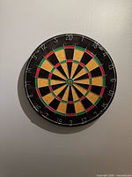 Front view of bristle dartboard showing full scoring layout and number ring
