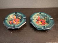 Two hexagonal ashtrays side by side showing overall form and glaze