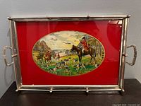 Front view of tray standing upright showing full print and red backing