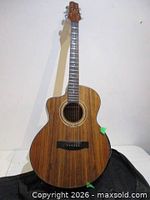 Full front view of Singer SJ-R1-L guitar standing on bag