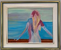 Front view of framed acrylic painting signed Chris De Combe