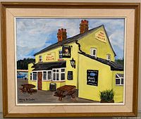 Full view of framed acrylic painting