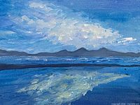 Close-up of painting’s cloud and mountain detail