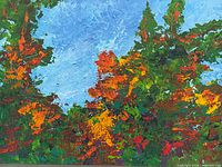 Close view of left and center detailing impasto texture and color