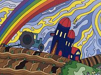 plaque close-up showing farm illustration details