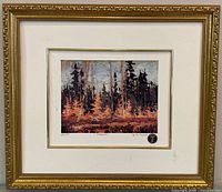 Frontal view of framed print showing image, mat and frame