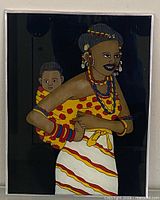 front view of reverse glass painting showing subject and colours