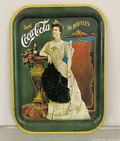 Front view of rectangular tin tray with Lillian Nordica Coca-Cola graphic