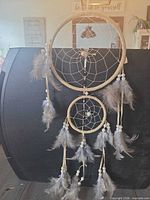 Full view of double hoop dreamcatcher hanging