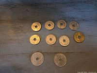 All eleven holed coins laid out for overview