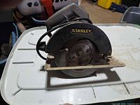 Front view of Stanley circular saw showing blade and guard