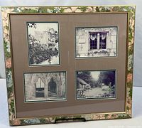 Front view showing entire floral frame, matting and four photos