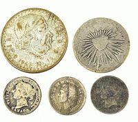 Obverse views of five silver coins