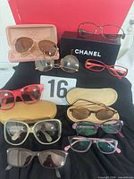 Group shot of all ten pairs with cases on display