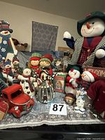Overall view of entire snowman decor lot on table