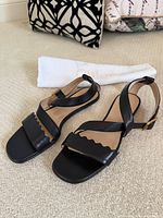 Top view of both sandals and dust bag