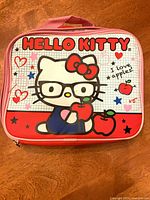 Front view of Hello Kitty insulated lunch bag with graphic