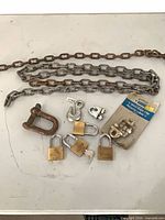 Overview of chains, padlocks and assorted hardware