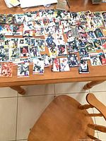 Tabletop view of entire spread of hockey cards