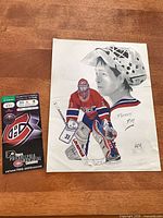 Patrick Roy print and 1999 ticket side by side