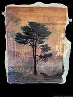 Tree print with calligraphy background in frame