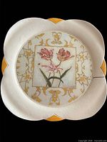 Cream scalloped wooden tray with floral center design