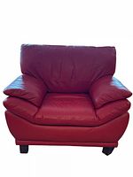 Front view of red leather armchair showing seat, back and arms