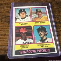 Front of 1976 Topps Rookie Pitchers card in protective sleeve