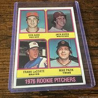 Front of 1976 Topps Rookie Pitchers card in plastic sleeve