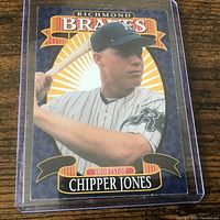 Front of Chipper Jones Richmond Braves card in plastic sleeve