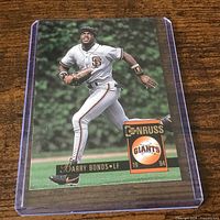 Front of Barry Bonds Donruss card in plastic case
