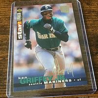 Full view of Ken Griffey Jr. baseball card in plastic holder