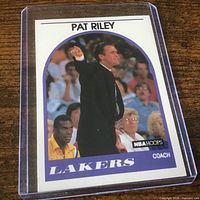 Front of Pat Riley NBA Hoops card in plastic sleeve