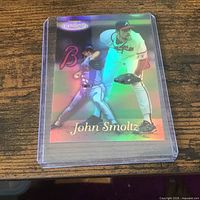 Front of John Smoltz Topps Gold Label card in plastic sleeve