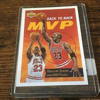 Front of Michael Jordan Back-to-Back MVP Upper Deck card in protective holder