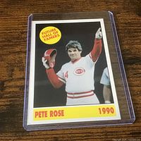 Card front in plastic sleeve showing Pete Rose photo, text and year